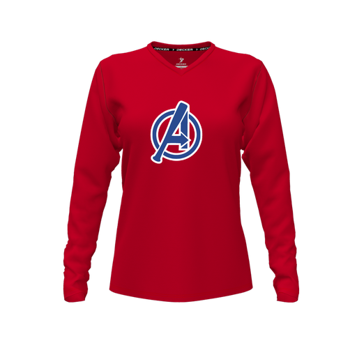[FTLVCFRD-FYXS-LOGO2] Comfort T-Shirt (Female Youth XS, Red, V Neck, Logo 2, Long Sleeve)