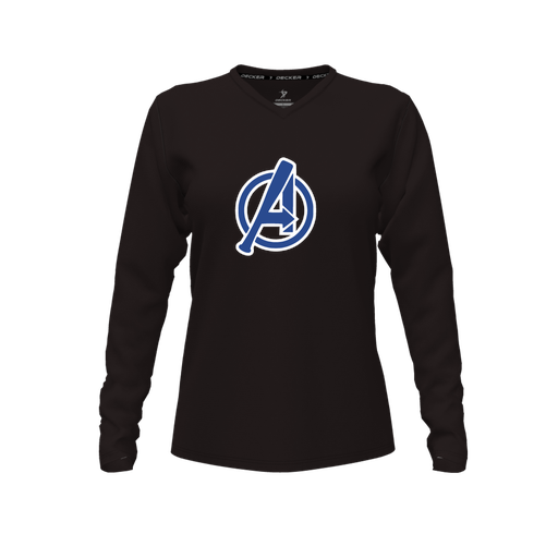 [CUS-DFW-TEES-PER-VNK-LSL-BLK-FYXS-LOGO2] Performance T-Shirt (Female Youth XS, Black, V Neck, Logo 2, Long Sleeve)