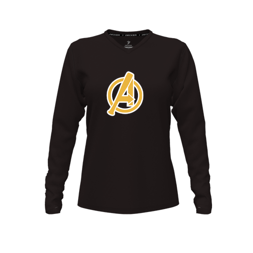 [CUS-DFW-TEES-PER-VNK-LSL-BLK-FYXS-LOGO3] Performance T-Shirt (Female Youth XS, Black, V Neck, Logo 3, Long Sleeve)