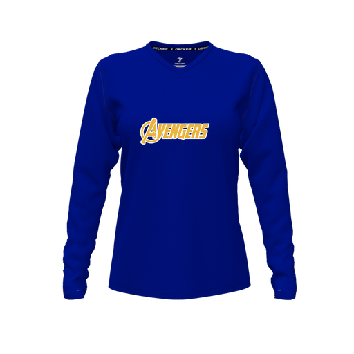[CUS-DFW-TEES-PER-VNK-LSL-RYL-FYXS-LOGO1] Performance T-Shirt (Female Youth XS, Royal, V Neck, Logo 1, Long Sleeve)
