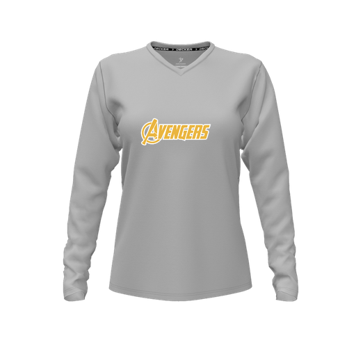 [CUS-DFW-TEES-PER-VNK-LSL-GRY-FYXS-LOGO1] Performance T-Shirt (Female Youth XS, Gray, V Neck, Logo 1, Long Sleeve)
